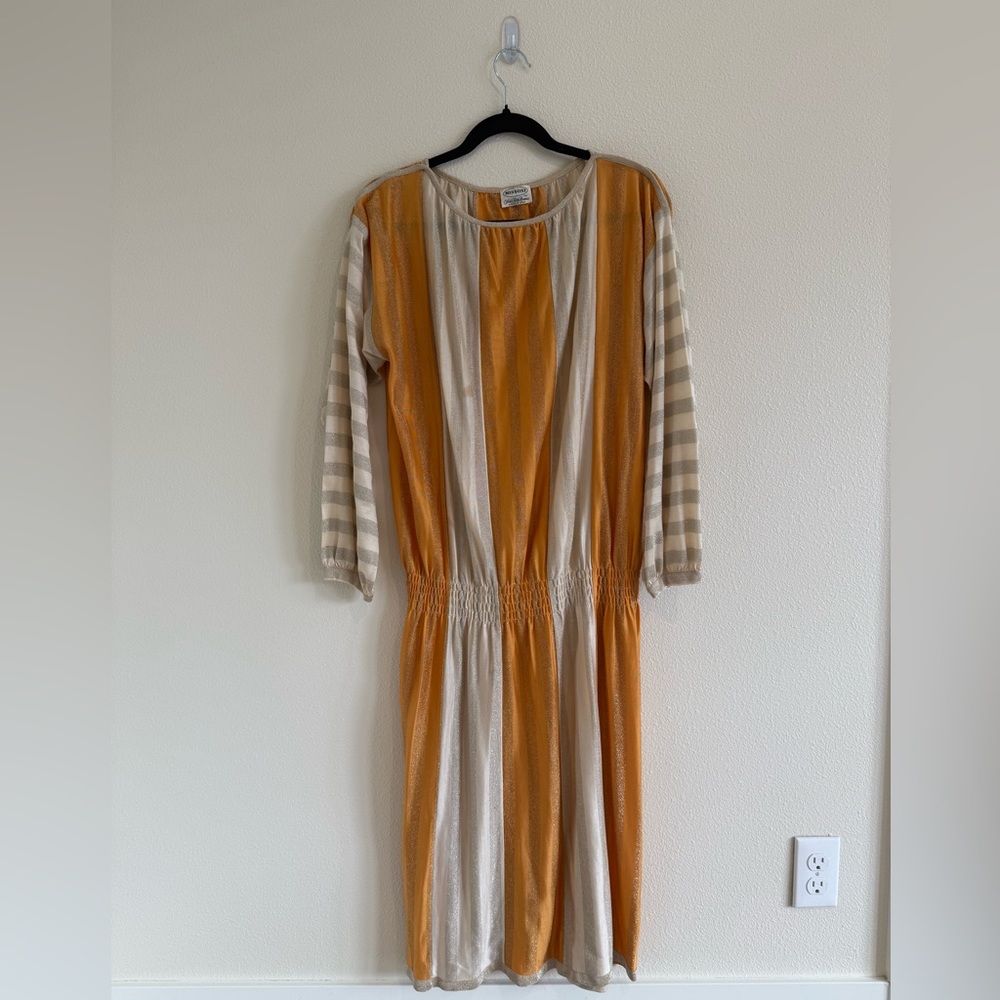Vintage Missoni for Saks 5th Avenue drop waist striped dress silver cream orange